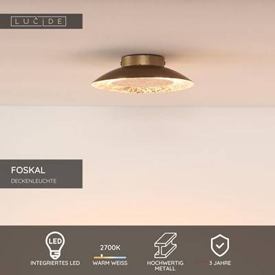 Lucide FOSKAL - Deckenleuchte - Ø 21,5 cm - LED - 1x6W 2700K - Messing